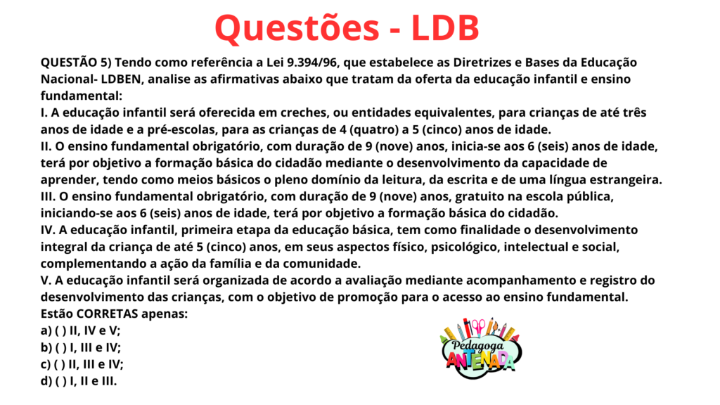 Questões de concurso para professor- Sobre a LDB